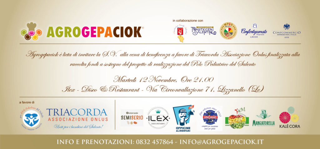 AGROGEPACIOK PER IL SOCIALE | Cena di Beneficenza - 12/11/2019